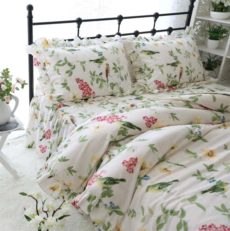 

Комплект постельного белья принцессы в пасторальном стиле с птицами, из хлопка, двуспальный, двуспальный, односпальный, домашний текстиль, ...