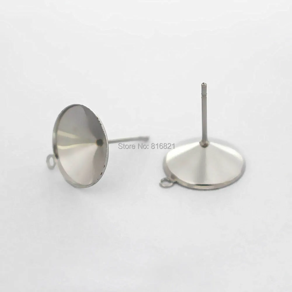 Серьги гвоздики из нержавеющей стали круглая рамка с петлей ривол камни основы