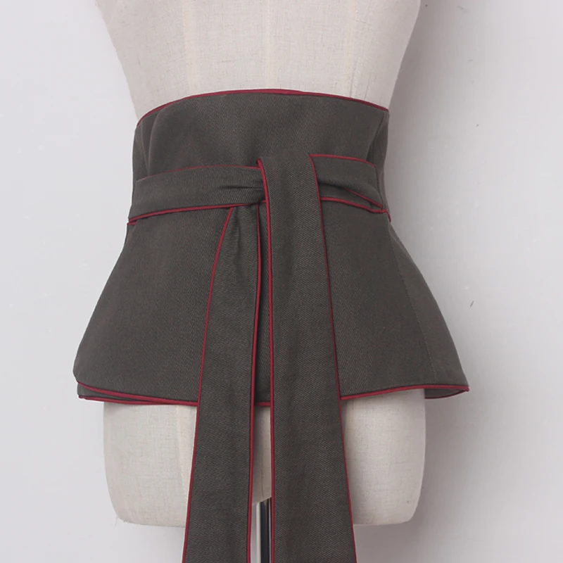 

Women Lace Up wide Waistband Corset Belt Cotton fabric Tie Up Front Back High Waist Belt Top Female accessories
