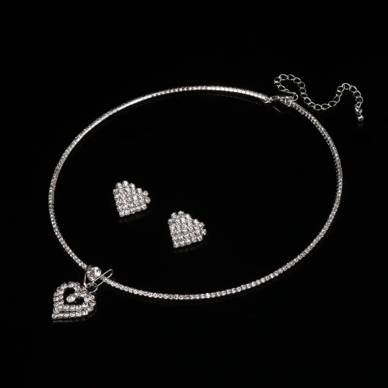 TREAZY Bridal Wedding Jewelry Set Rhinestone Crystal Heart Pendant Choker Necklace Earrings for Women African | Украшения и