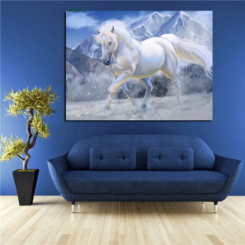 YWDECOR HD печать белая бегущая лошадь картина маслом на холсте животные минимализм
