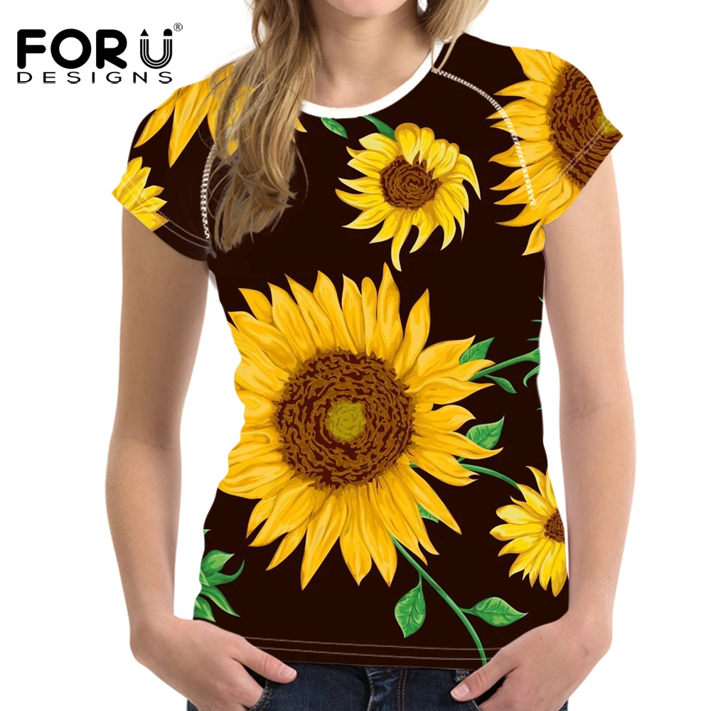 FORUDESIGNS/футболка с рисунком подсолнечника 3D Цветочная футболка розами футболки