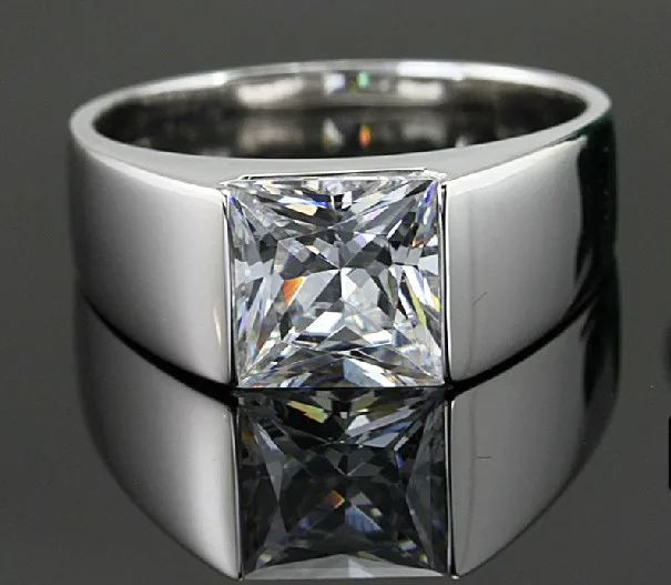 

Princess 14K Solid White Gold Unique 2CT NSCD Never Fade Quality Diamond Ring Princess Men Wedding Classic Jewelry