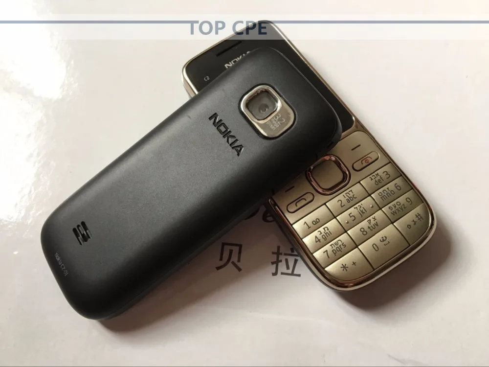 Разблокированный Nokia C2 C2-01 3.2MP 2," английский/русский/Иврит Клавиатура одноядерный черный/золотой 2G 3g мобильный телефон