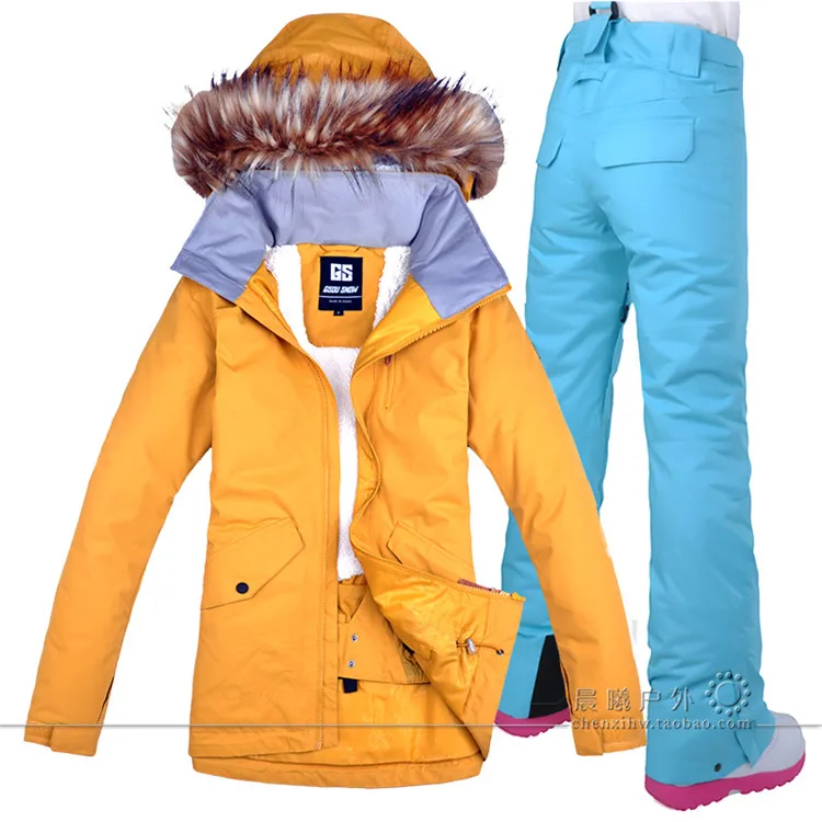 light blue Водонепроницаемая ветрозащитная зимняя куртка и брюки для женщин, лыжные костюмы с меховым капюшоном, пальто и брюки для сноуборда, женская зимняя одежда Nieve - Цвет: light blue