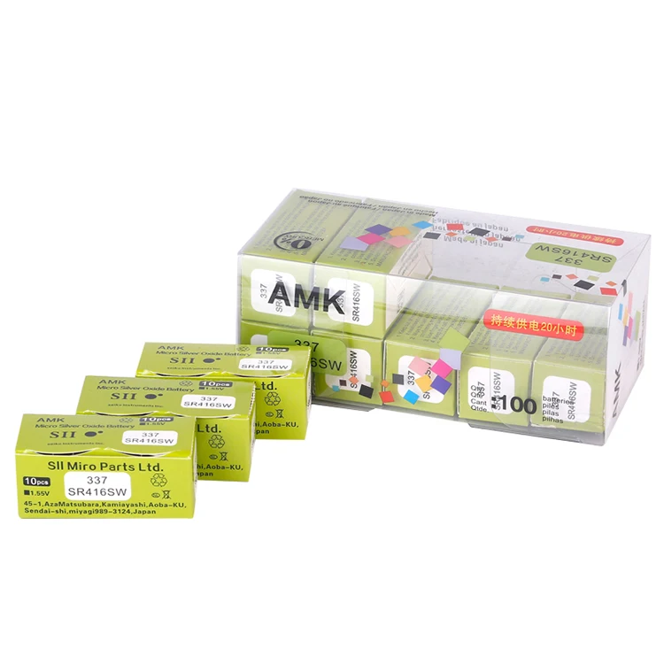 100 шт./лот AMK 337 батарея sr416sw кнопочные аккумуляторы 1 55 оксид серебра часы