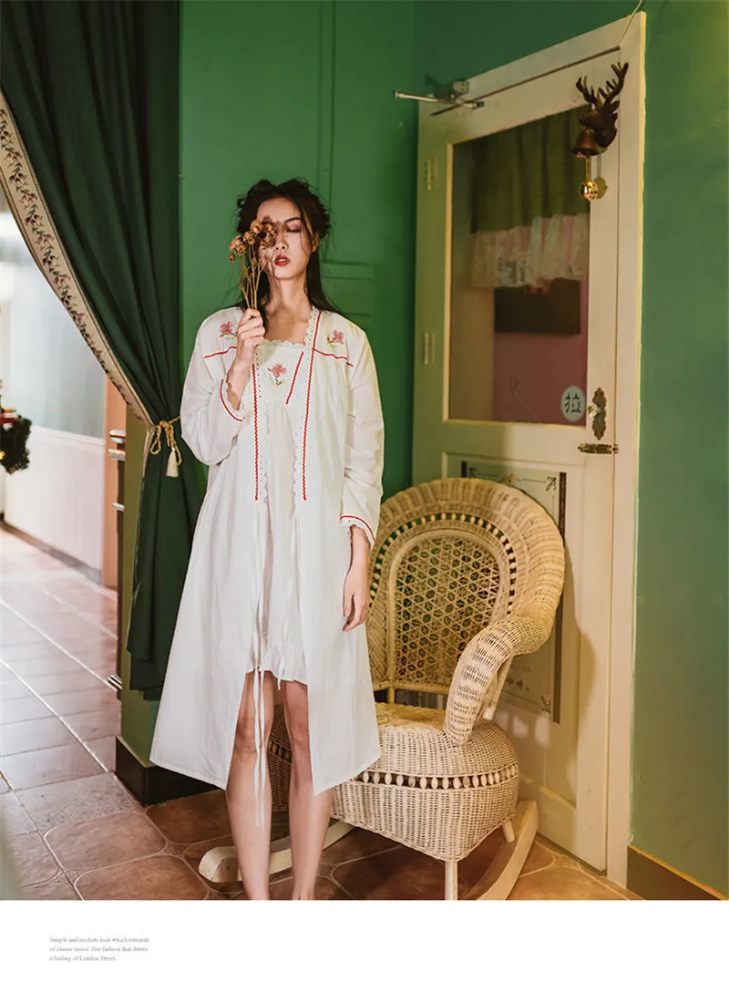 Two Pieces Sleepwear Women Robe Gown Sets Floral Kimono Long Strap Ruffle Night Mini Dress Cotton Nightgown Peignoir Set T183