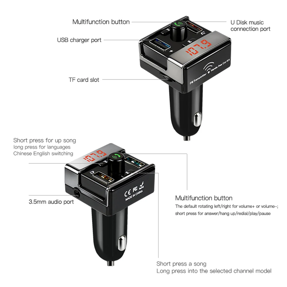 A7 Dual ABS и PC USB Автомобильное зарядное устройство 4 в 1 12 в-24 5А 2 порта адаптер для iphone