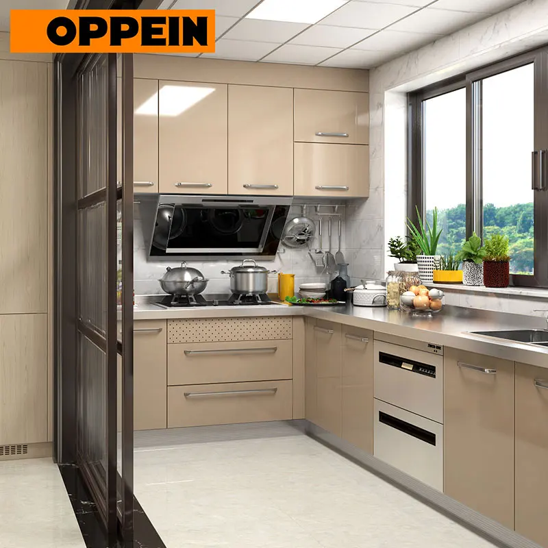 OPPEIN нержавеющая сталь современные кухонные шкафы для продажи (OP17 ST02)|Кухонные
