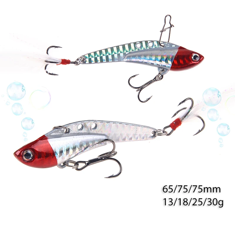 YTQHXY VIB Fishing Lure Hard Bait 65mm 75mm 13g 18g 25g 30g Feather Artificial Spoon With 2 Treble Hooks Fish Tackle WQ517 | Спорт и
