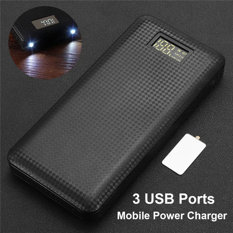 Чехол для электростанции, черный, 5 В, 2 А, 3 USB светодиодный фонарик, экран дисплея, прочная противоскользящая обработка для различных моделей мобильных телефонов