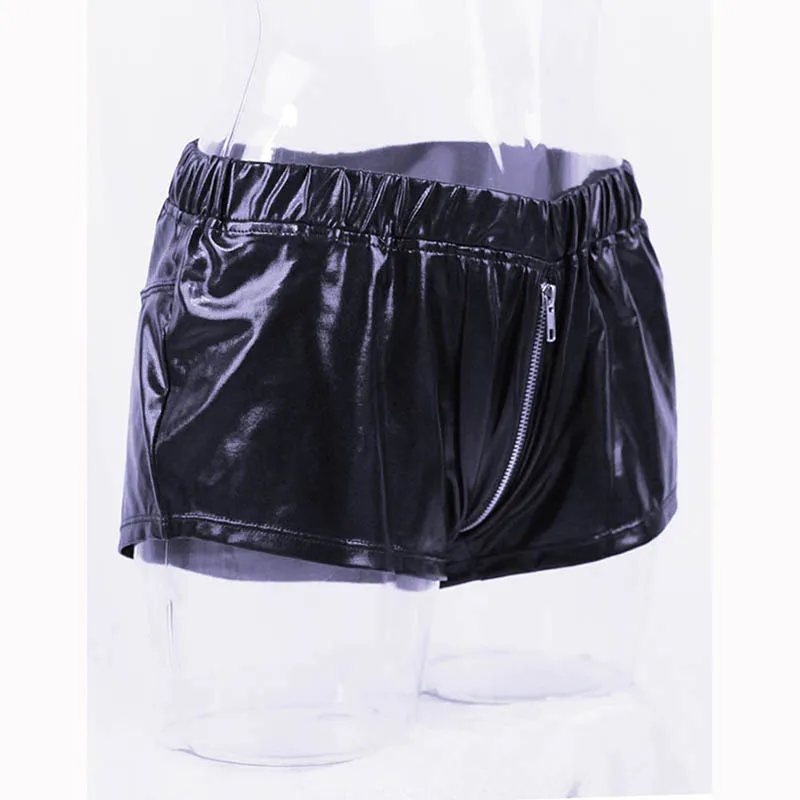 Male Sexy Leather Erotic Fashion Style Underwear High Quality Comfortable Zipper Men Boxer Shorts Vinyl Panties XL-XXXL