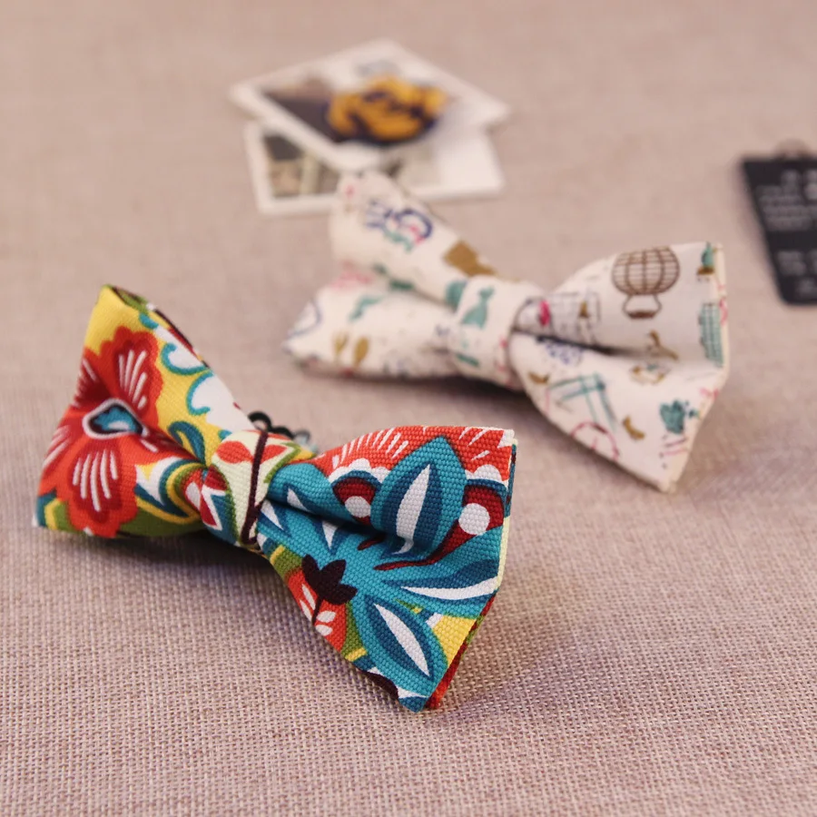 

22colors Korean fashion designer high quality mens women bow ties Linen cotton print flower floral bowtie butterfly 10pcs/lot
