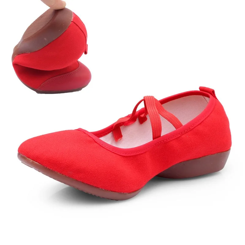 Женская кожаная обувь Парусиновые кроссовки на квадратном каблуке Танцевальная