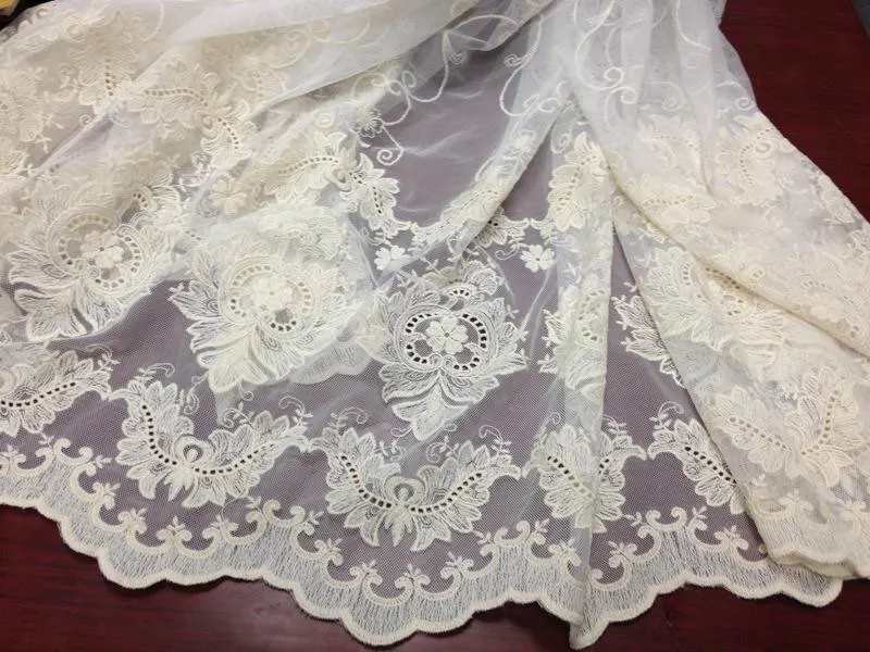 Винтажная кружевная ткань цвета слоновой кости с цветочной вышивкой свадебное