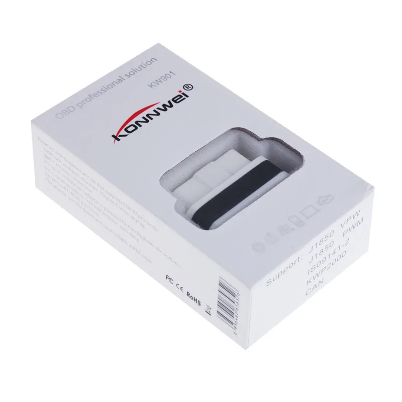 KONNWEI KW901 OBDII автомобильный диагностический сканер, ELM327 Bluetooth V3.0 считыватель кодов ошибок крутящего момента для Android