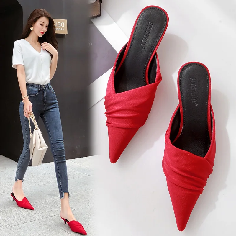 Туфли без задника женские летние шлепанцы нескользящие дышащие однотонные