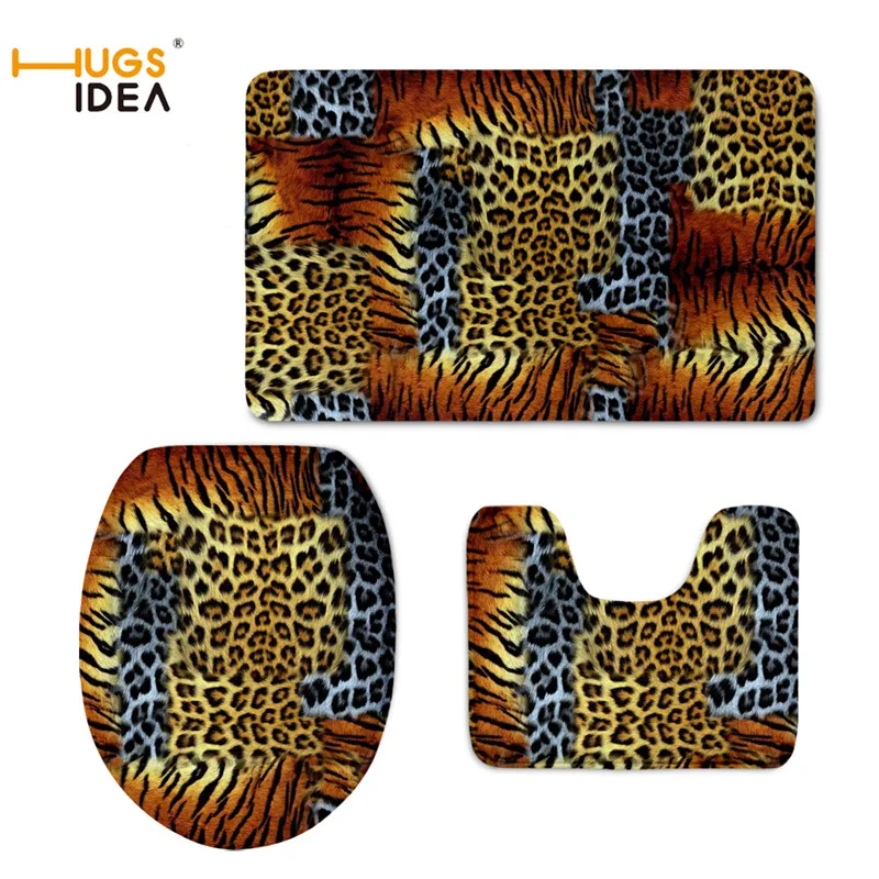 

HUGSIDEA 3PCS/Set Toilet Seat Cover 3D Leopard Print Overcoat Toilet Case Washable Cushion Pads Lids Bathroom Closestool Mat Rug