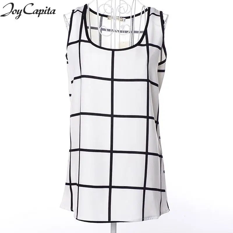 Joy Capita Women Tops 2017 Chiffon Plaid Tank Summer Solid Top | Женская одежда