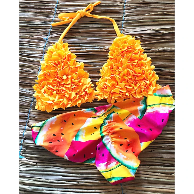 Женский купальник с микро-оборками In-X желтый пуш-ап цветочным принтом купальный