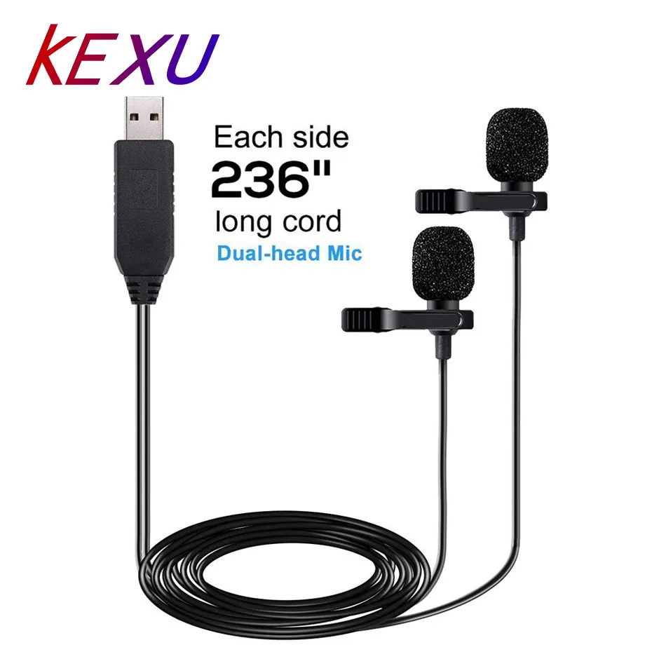 KEXU 150 см отворотом микрофон для телефона мини двойной головкой всенаправленный