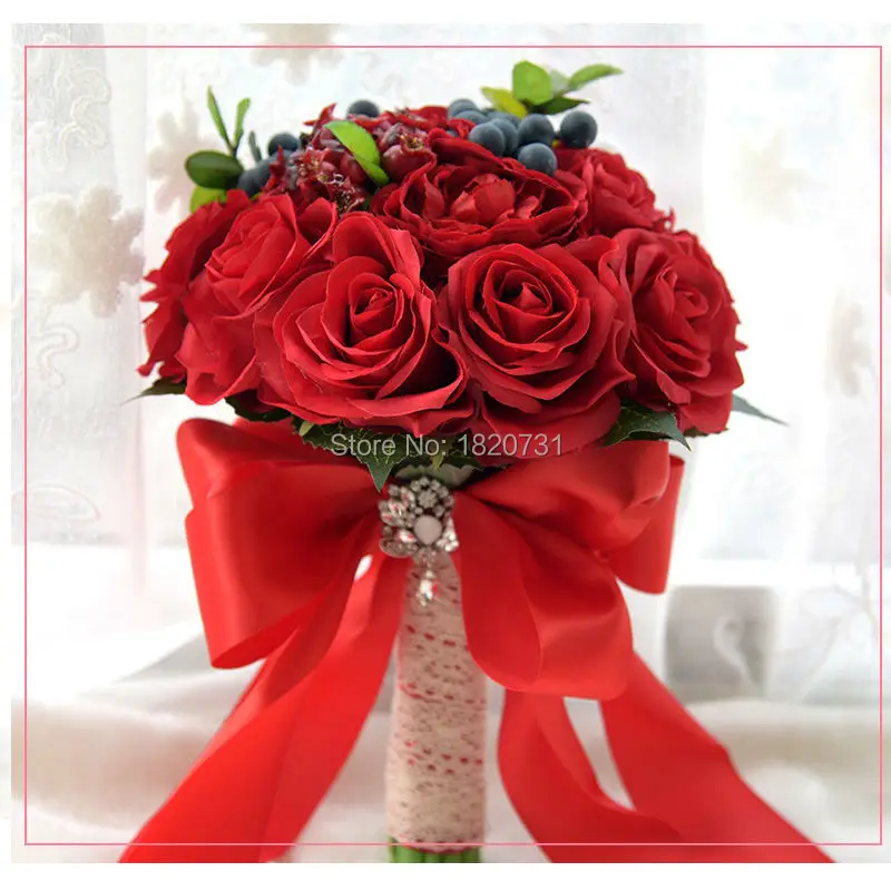

Свадебные цветы, букеты для невесты, красная искусственная Роза, роскошный букет ручной работы, пляжный Свадебный букет для невесты, Ramo De не...
