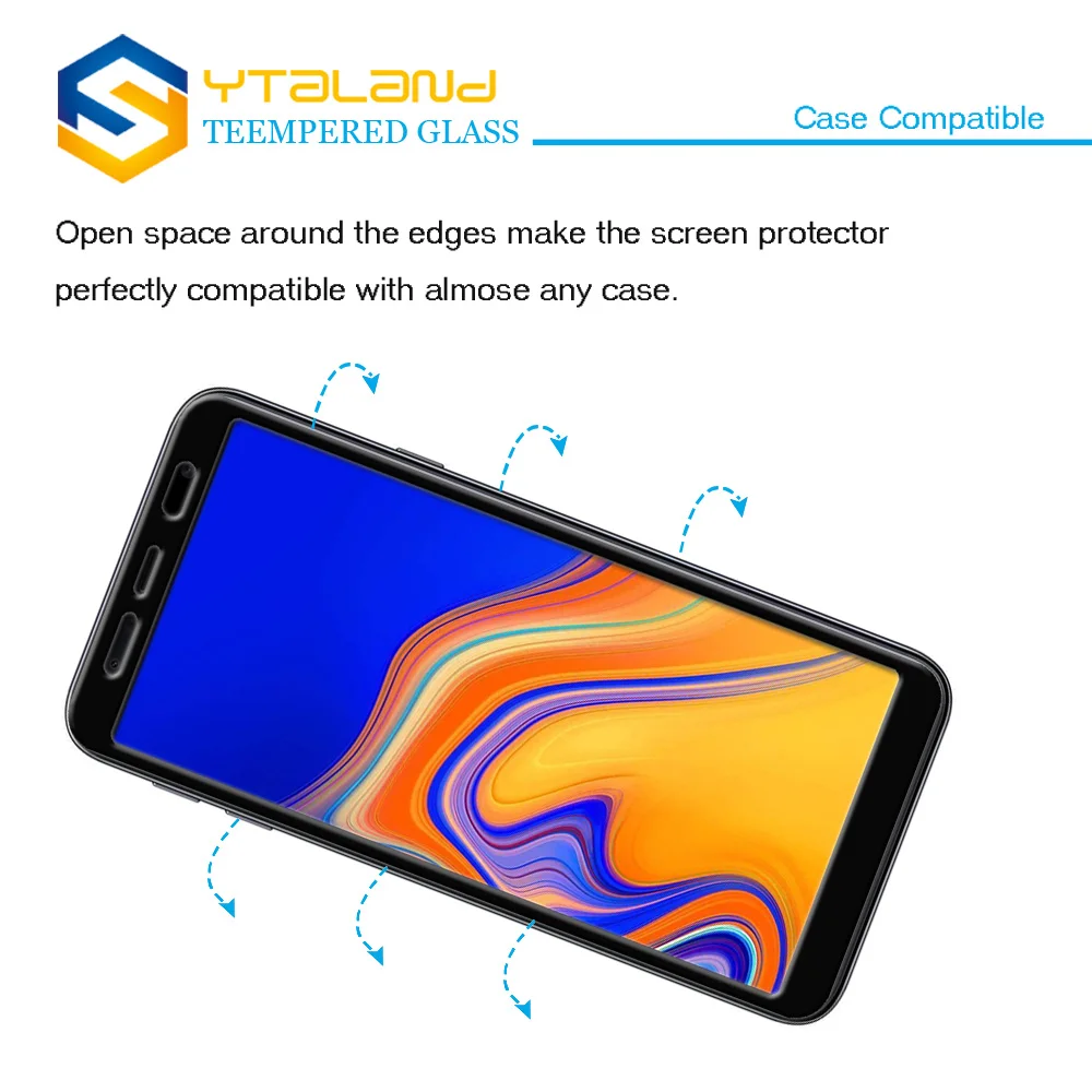 Ytaland для Samsung Galaxy J4 Plus полное покрытие клеевое закаленное стекло Премиум 9H +
