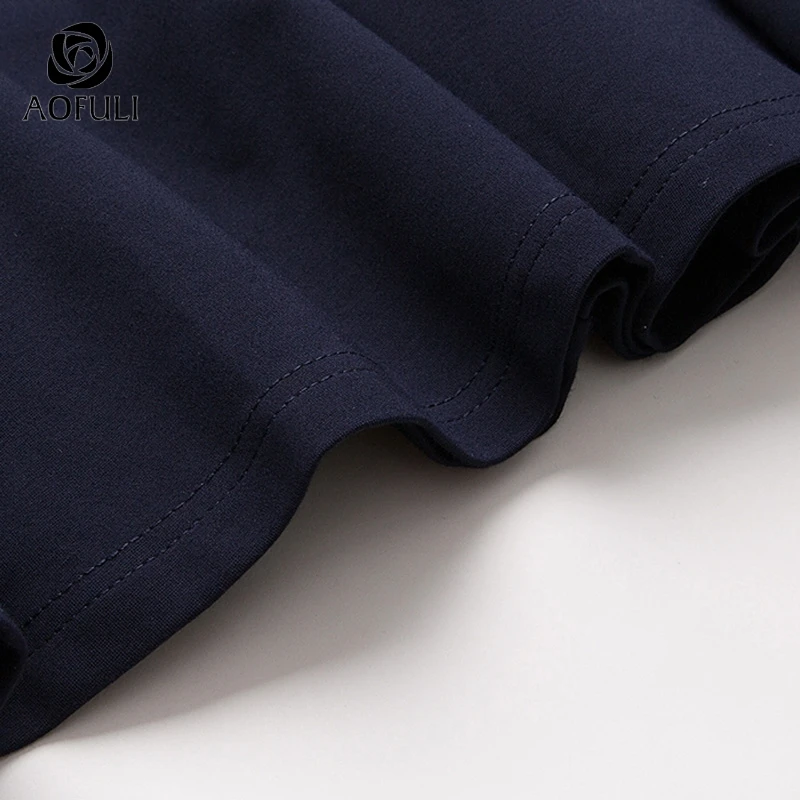 AOFULI M/L/XL/XXL Женское зимнее платье большого размера синее тонкое с длинным рукавом