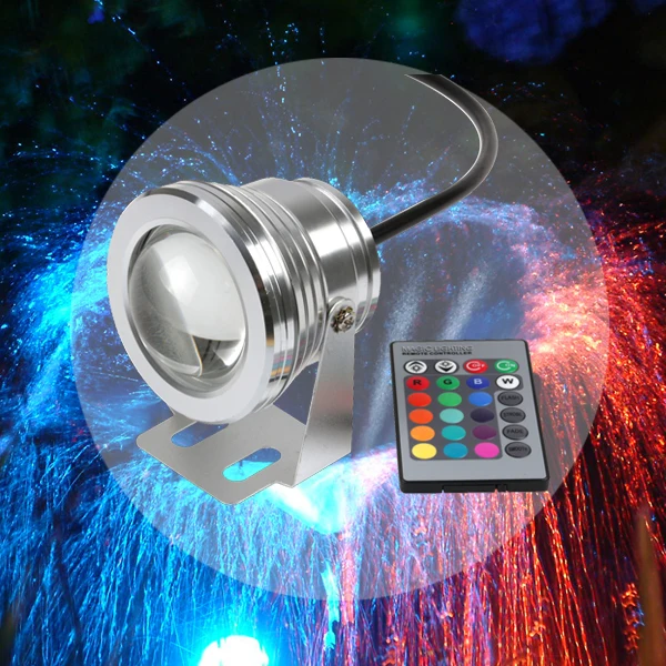 

Подводный светодиодный RGB светильник, водонепроницаемая лампа для фонтана IP68, бассейна, 10 Вт, 12 В, 1000 лм, 16 сменов цветов с ИК-пультом дистанци...