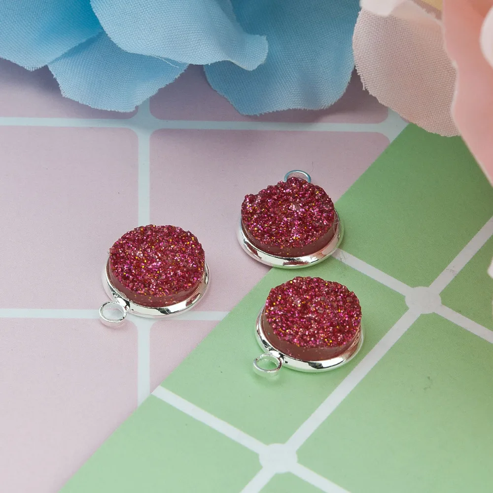 DoreenBeads подвески из меди и смолы Drusy, круглые подвески серебристого цвета AB, аксессуары для ювелирных изделий 18 мм(6/") x 14 мм(4/8"), 10 шт