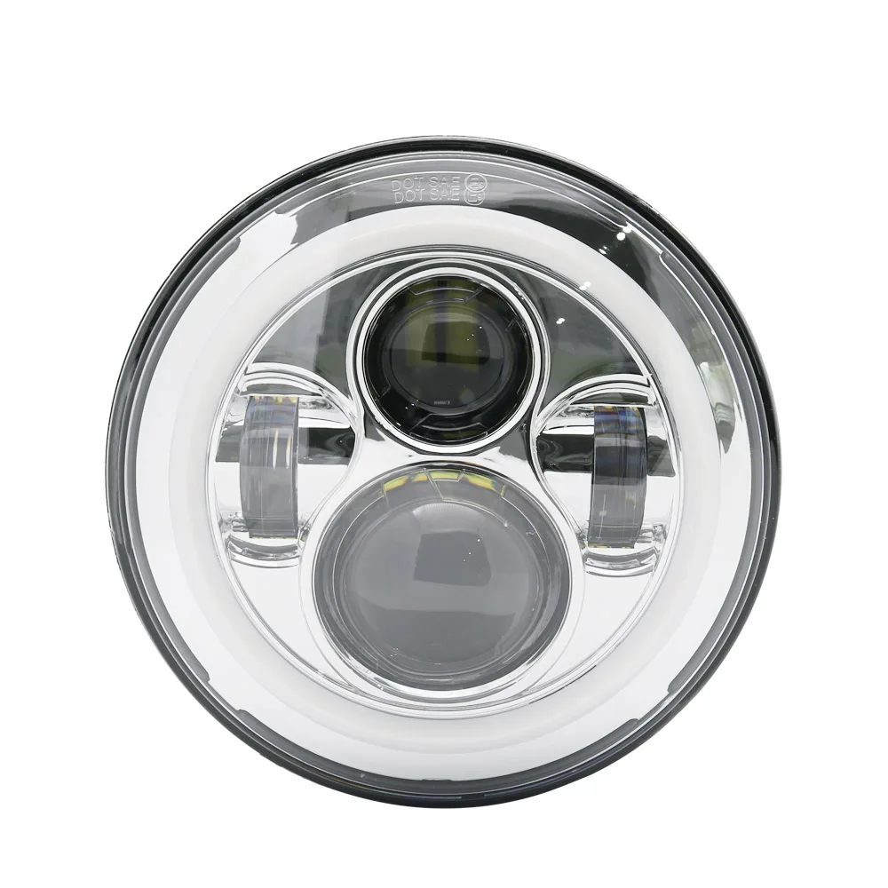 40W Chrome Halo ligh Горячие Новые 7 дюймов круглый мотоцикла светодиодный фар Hi/короче спереди и длиннее сзади) луч DRL Белый Halo Ангельские глазки H4 мотоцикл задний фонарь светодиодный для Harley Chopper - Цвет: 40W Chrome Halo ligh