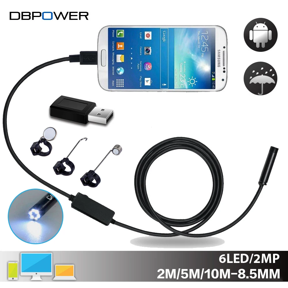 DBPOWER USB 2MP мобильный эндоскоп Android 8 5 мм объектив 2/5/10 м змея Камера