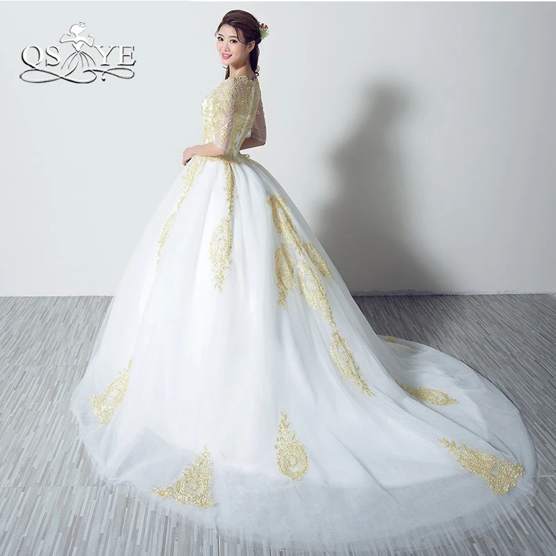 Vestidos de noiva золотые кружевные белые свадебные платья 2018 Большие размеры
