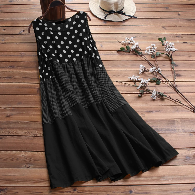 Женские платья в горошек длинная рубашка с клетчатым узором без рукавов