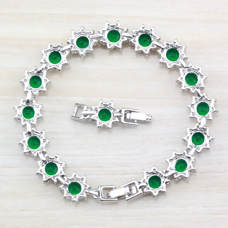 Simple Flower Costume Silver Color Natural Stone Green CZ Jewelry Adjustable Length Link Chain Bracelet 21CM | Украшения и