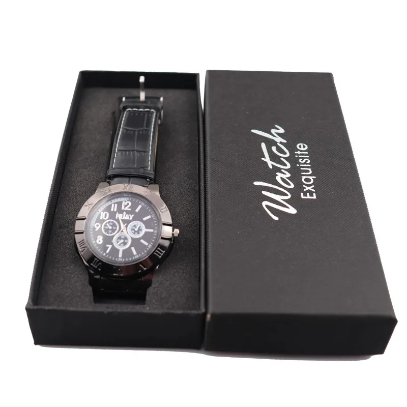 black with gift box Легкие часы мужские военные usb зарядка кварцевые часы спортивные часы ветрозащитная беспламенная Зажигалка F665-1 кожа 1 шт - Цвет: black with gift box