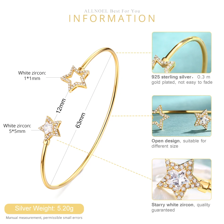 ALLNOEL 2019 твердый 925 пробы серебряный роскошный браслет для женщин 14 K золото