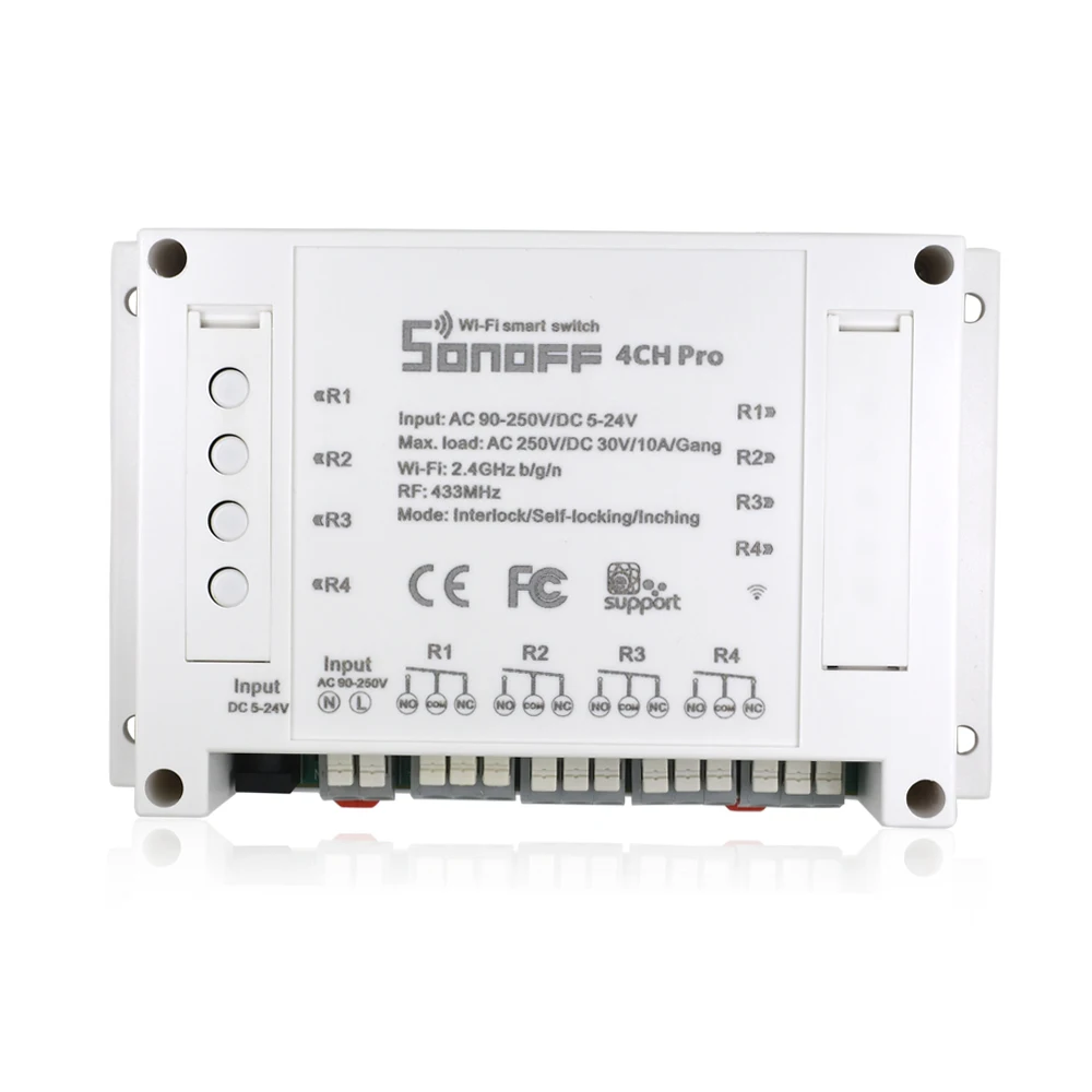 Sonoff 4CH Pro умный дом 433 МГц RF Wi Fi переключатель света 4 банды 3 рабочих режима Inching