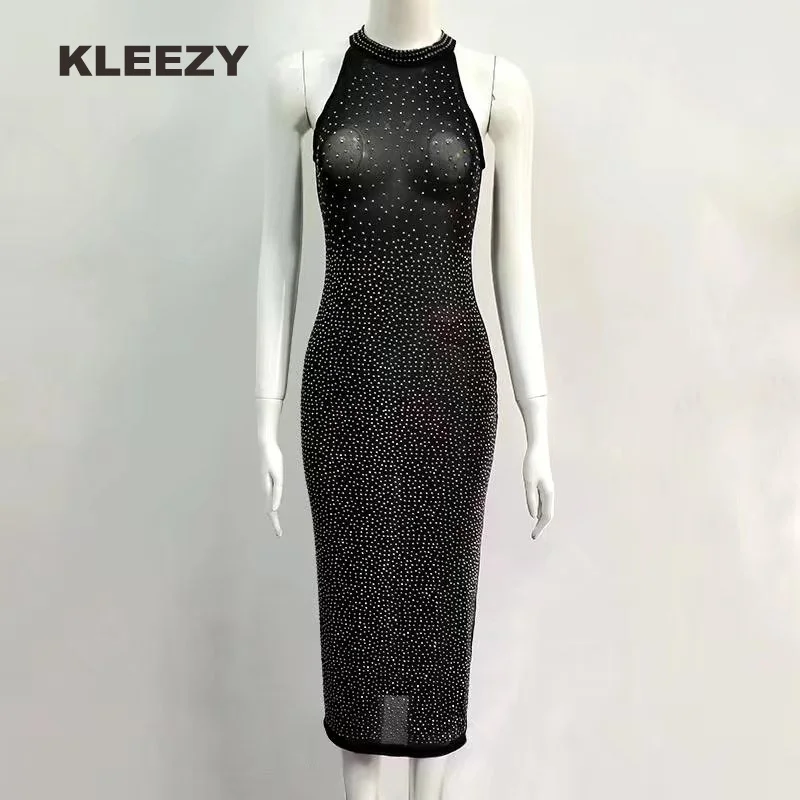 Kleezy бриллианты О-образным вырезом sexy Знаменитости с открытыми плечами без