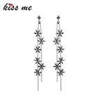 Женские длинные серьги KISS ME, медные серьги с черным Цирконом в форме цветка, украшения для вечерние