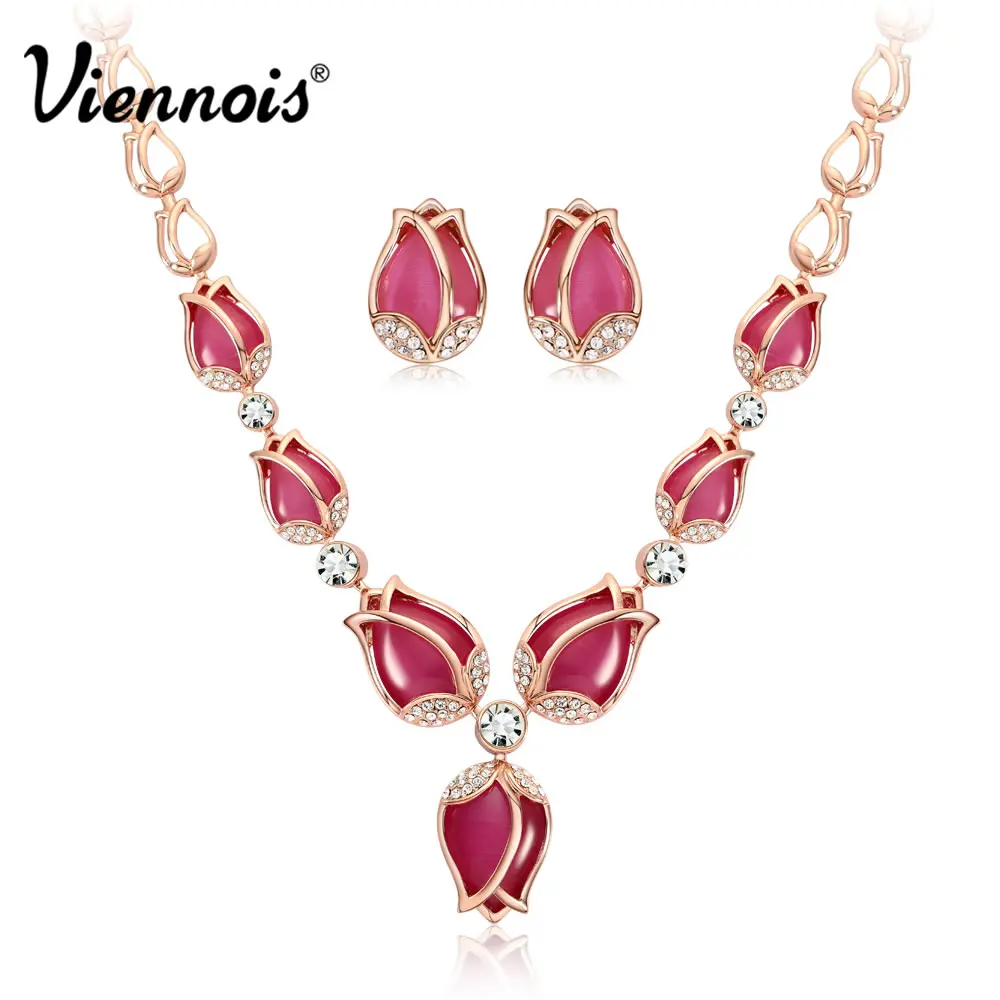 Viennois Ювелирные наборы для женщин, модное розовое золото, цветок тюльпана, ожерелье, серьги, набор