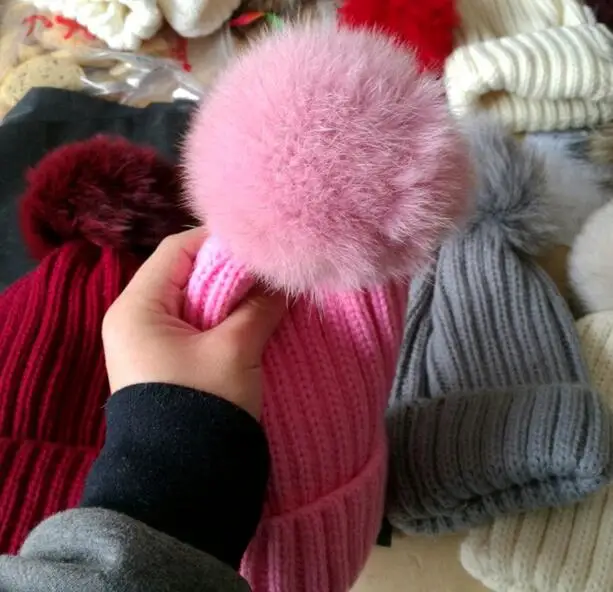 HSPL шапка из лисьего меха женская вязаный свитер черная бини для зимы модные