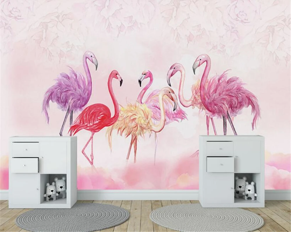 beibehang Custom personalized decorative 3d wallpaper Nordic hand-painted flamingos pink children's room backdrop papier peint |