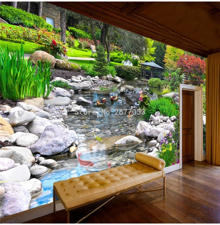 Пользовательские фото обои классический 3D парк поток камень природа пейзаж 3D настенные покрытия гостиная спальня домашний декор Фреска 3 D
