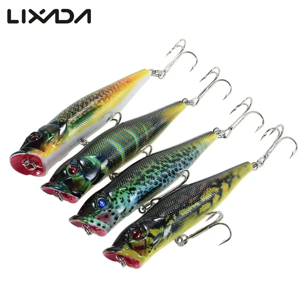 

Lixada 4PCS Floating Popper Fishing Lures Kit Set 12g 95mm Isca Artificial Lure Hard Bass Bait with #6 Hooks Pesca