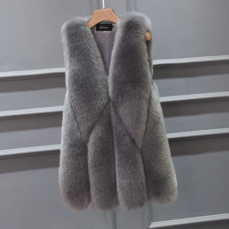 Женский зимний длинный жилет из искусственного меха искусственный Лисий