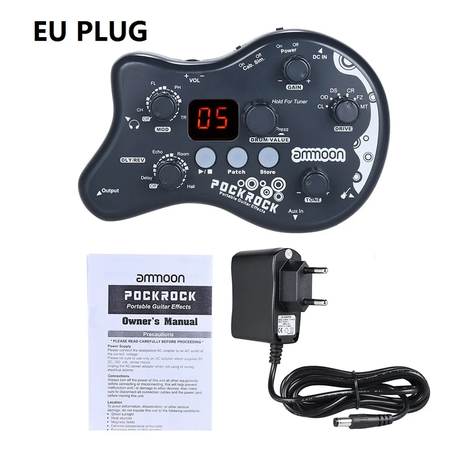 Grey x EU plug Ammoon PockRock гитарная педаль мультиэффектов процессор гитарный эффект педаль 15 эффектов адаптер питания аксессуары для гитары - Цвет: Grey x EU plug