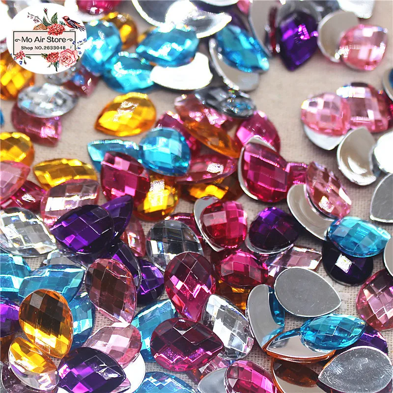 13x18mm mix color Acrylic rhinestones stone tear drop flatback Facets cabochon decoration DIY craft | Дом и сад