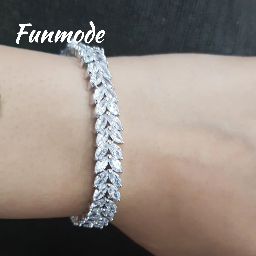 

Funmode Luxury Design AAA Cubic Zirconia Pave Elements Leaf Austrian Crystal Bracelet White Gold-color Fashion Jewelry F002B