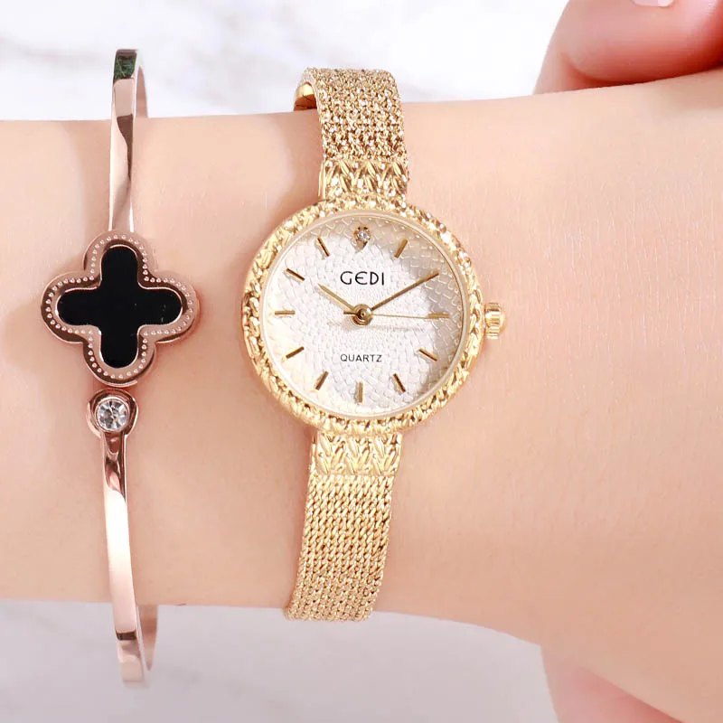 Gold white GEDI, женские часы, лучший бренд, Роскошные,, розовое золото, для женщин, для девушек, женский браслет, часы, наручные часы, reloj mujer - Цвет: Gold white